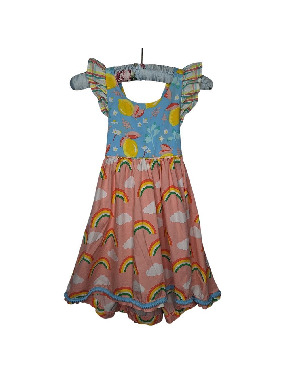 Wildflowers Girls Rainbow Lemons Print Twirl Dress 8 Ruffle Cotton Cottage